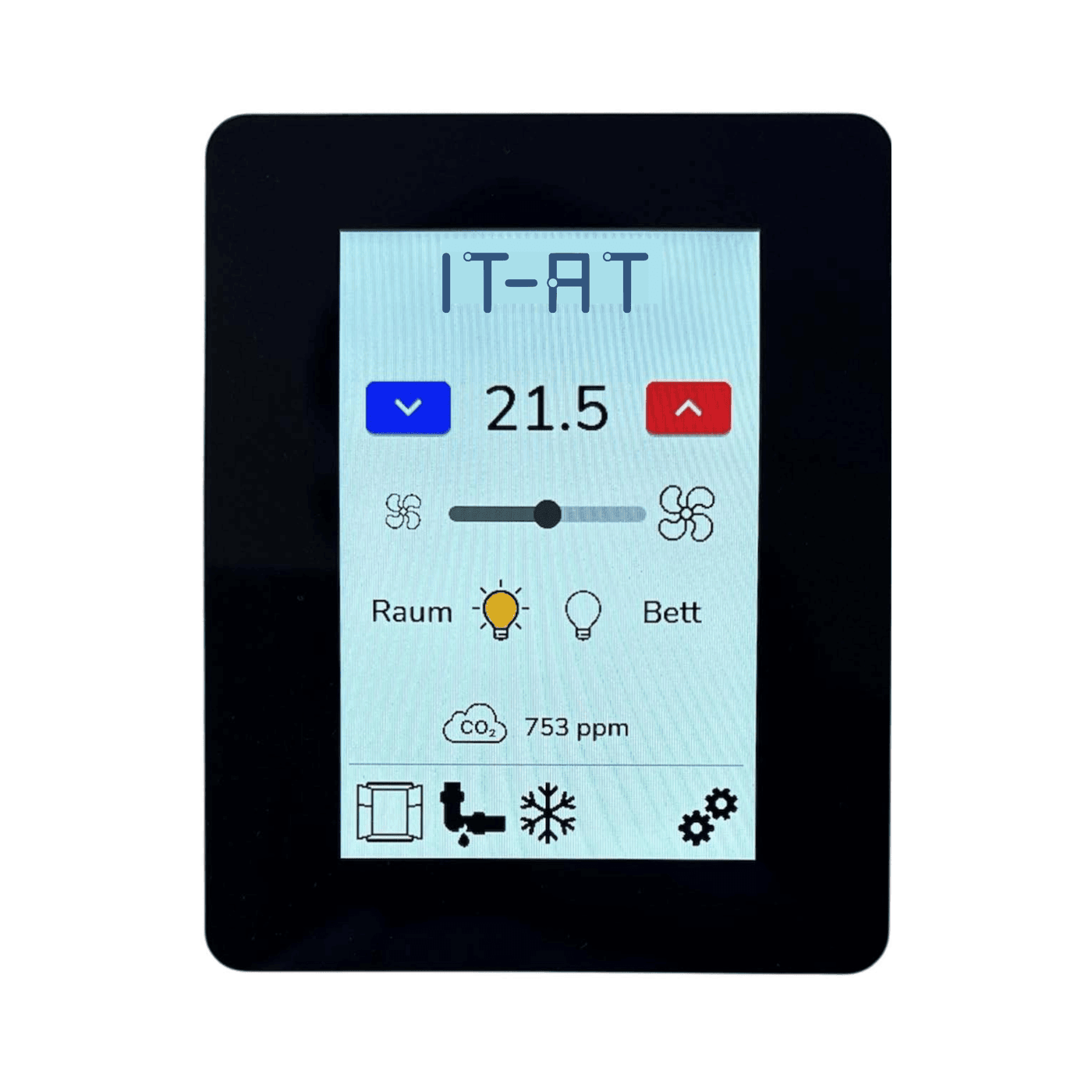Flush-mounted room control unit with glass front and aluminum frame R-Touch series