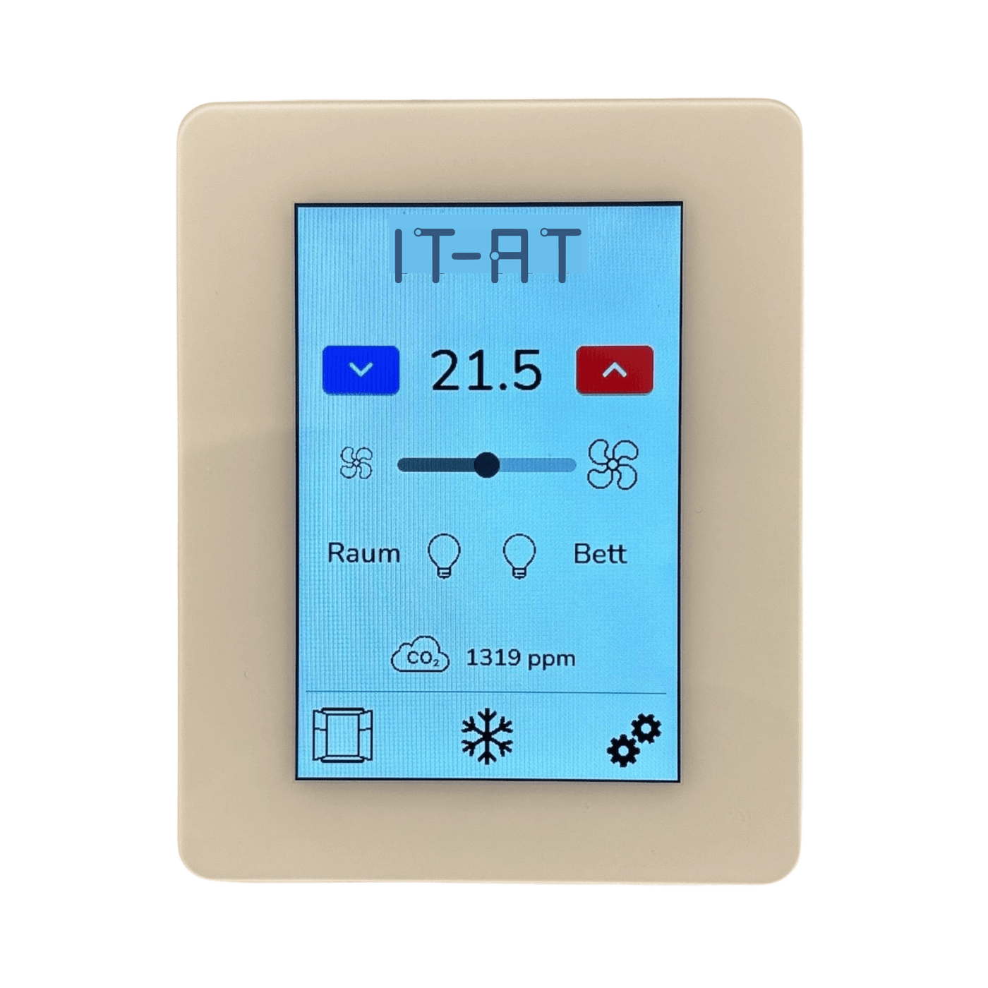 Flush-mounted room control unit with glass front and aluminum frame R-Touch series